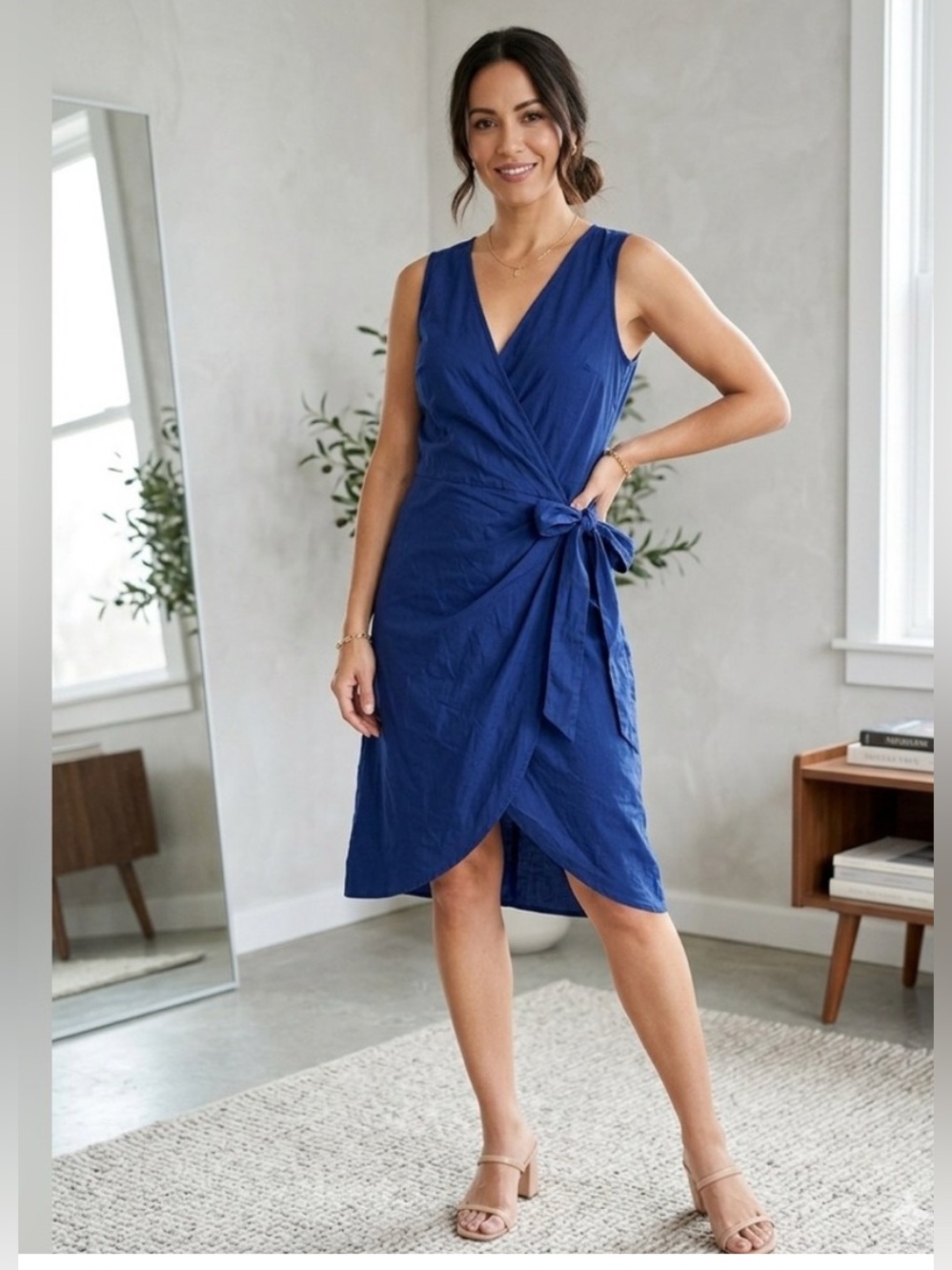 LOFT Royal Blue Faux Wrap Dress Size 4 Sleeveless Tulip Hem